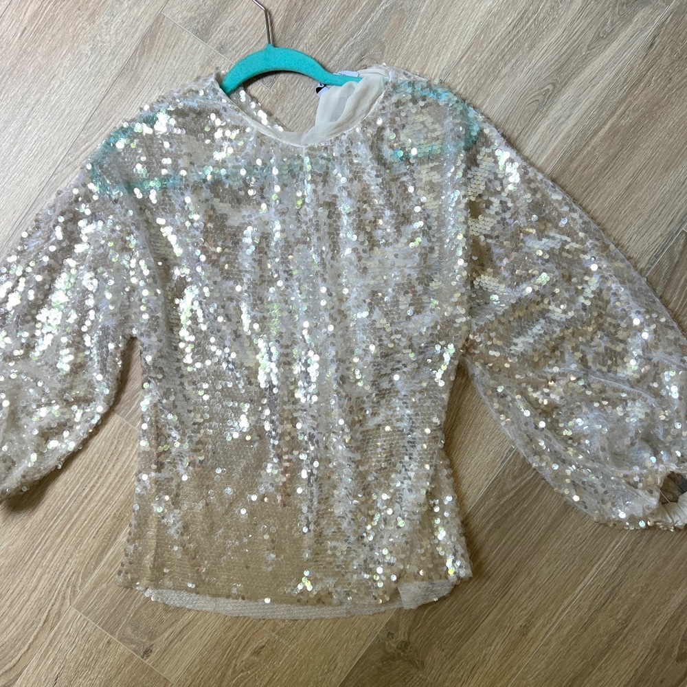 Zara White Sequin Blouse